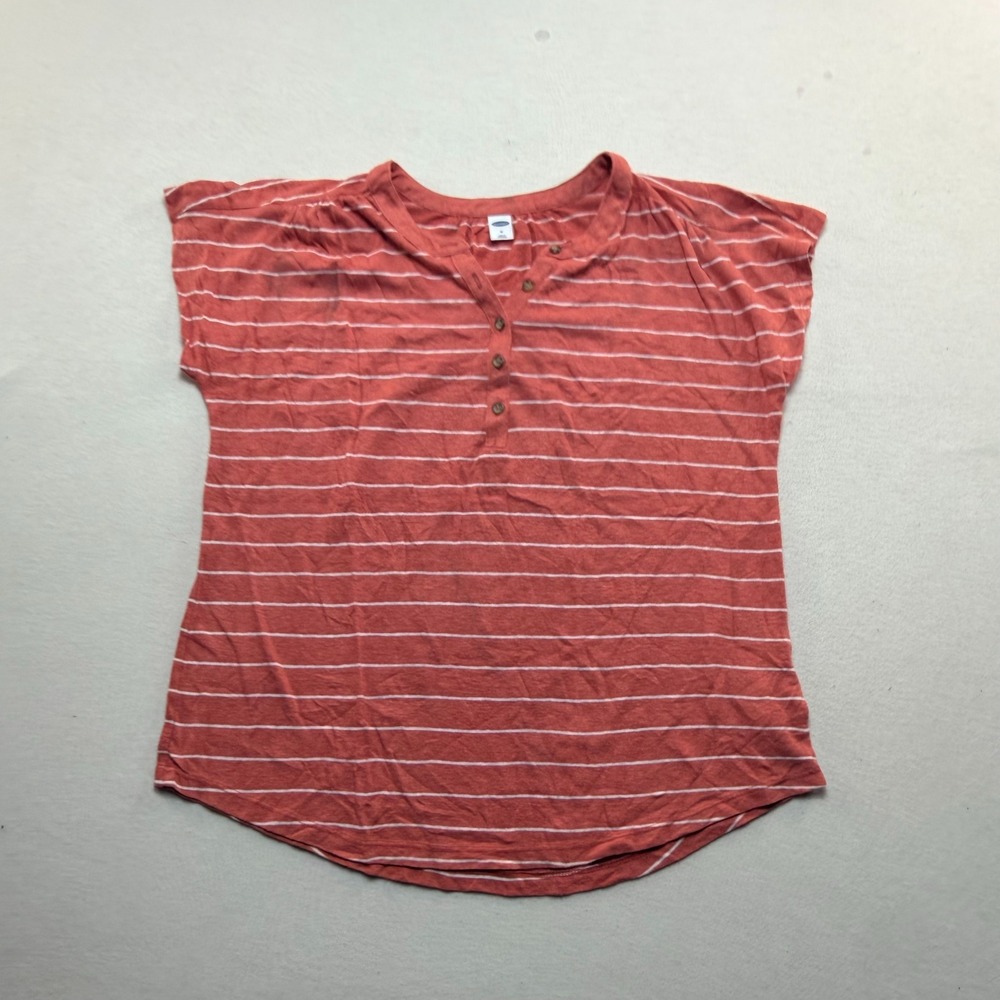 Old Navy Henley Top Womens Medium Red Striped Excellent Short Sleeve Dolman